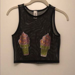 Mesh crop tank with sequined ice cream cones !!
